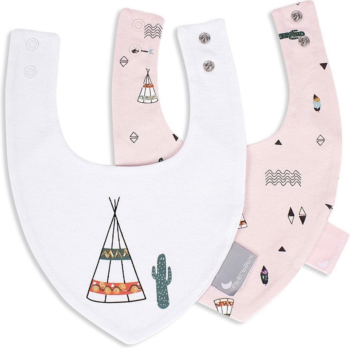 Interbaby Bandana-slabbetje Tipi 38 Cm Katoen Roze/wit 2-delig