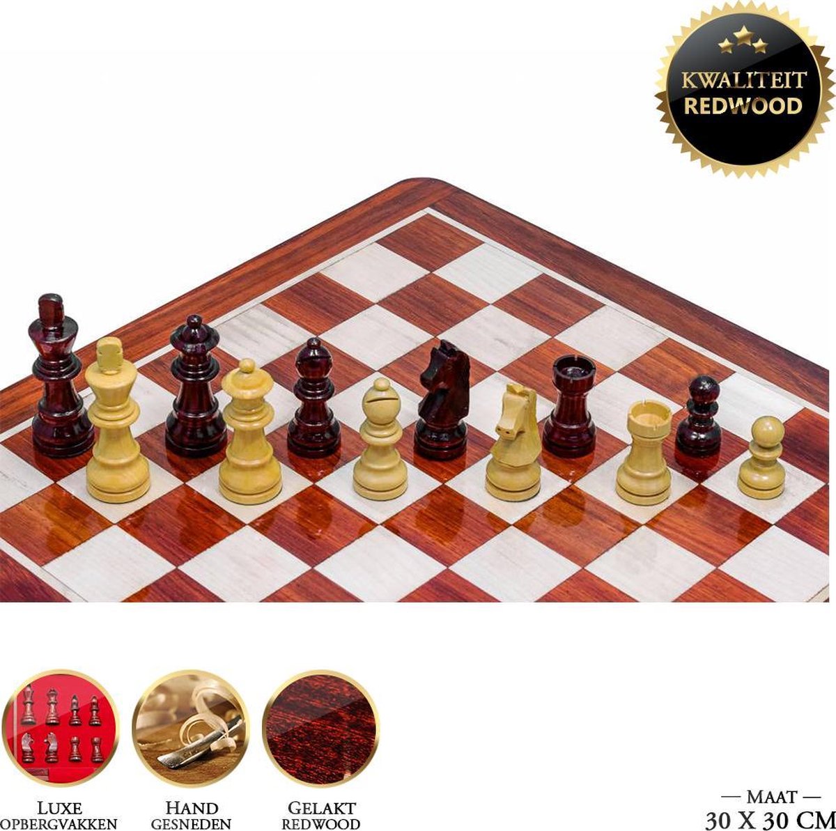 Exclusief -  Magnetisch - Redwood houten Schaakspel - 30x30 cm  Top Kwaliteit