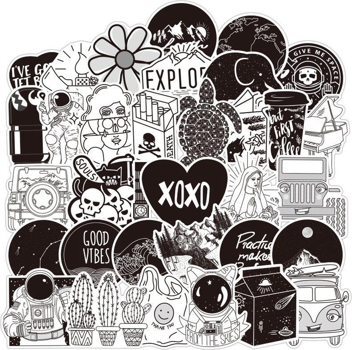 Winkrs - Zwart Wit Stickermix - Stickers 50 stuks