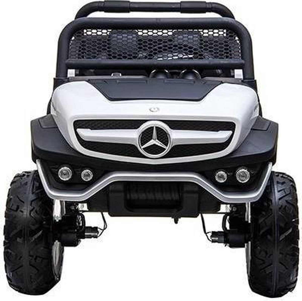 Elektrische Kinderauto Mercedes Benz Unimog Wit 2 Persoons 4x4 met Mp4 Scherm en Afstandsbediening FULL OPTIONS