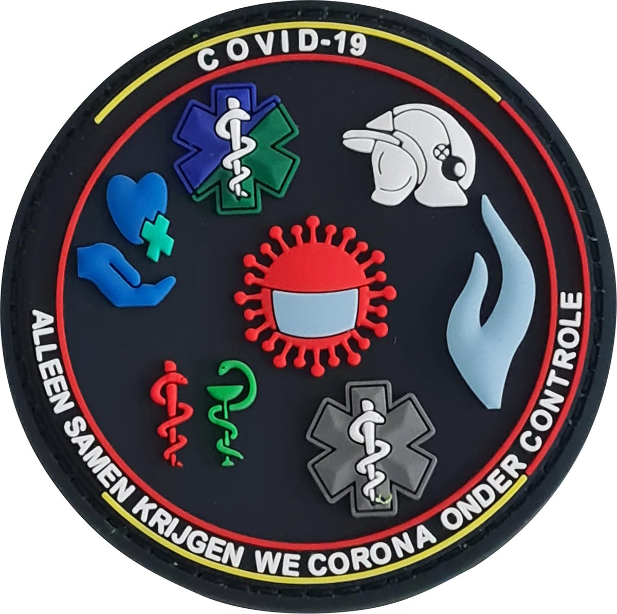 3D PVC patch COVID-19 ALLEEN SAMEN KRIJGEN WE CORONA ONDER CONTROLE