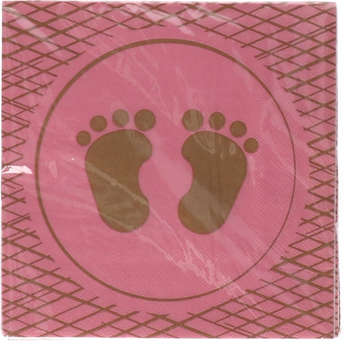 servetten 20 stuks geboorte meisje roze met gouden voetjes 16.5 cm lang 16.5 cm hoog - baby shower