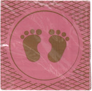 servetten 20 stuks geboorte meisje roze met gouden voetjes 16.5 cm lang 16.5 cm hoog - baby shower