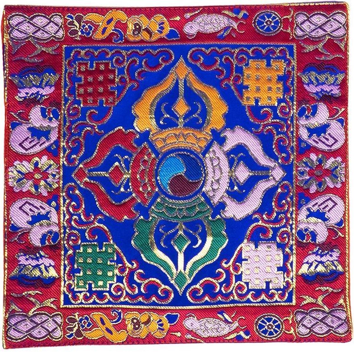 Klankschaal/altaarkleed Dubbele Dorje brokaat - 22x22 cm