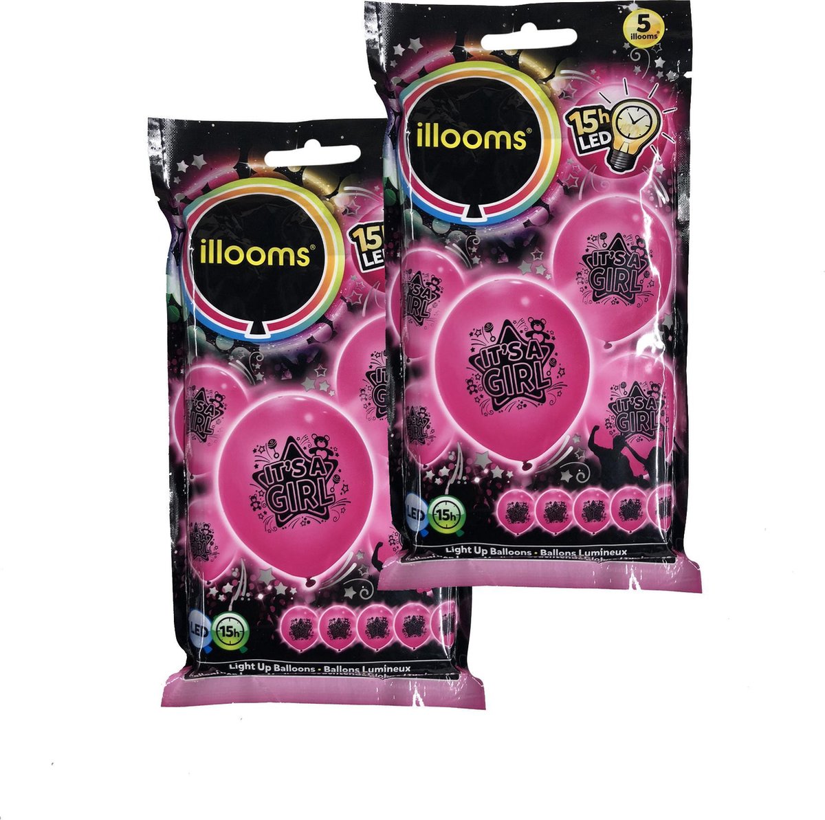 Illooms Roze It’s a Girl Ballonnen met LED Verlichting voor Geboorte van Dochter – 10 Stuks – 23x23x23 cm | Decoratie voor Geboorte Feest | Versiering | Ballon | Babyshower