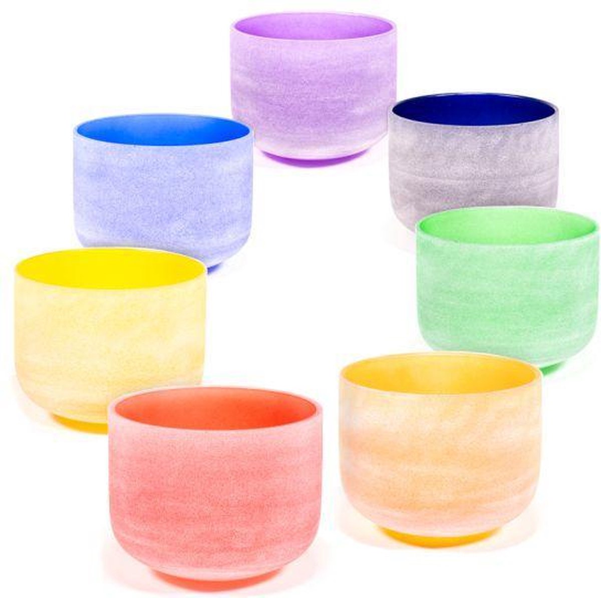 Kristallen klankschalen Chakrakleuren SET + tassen - 30 - Kristal - S