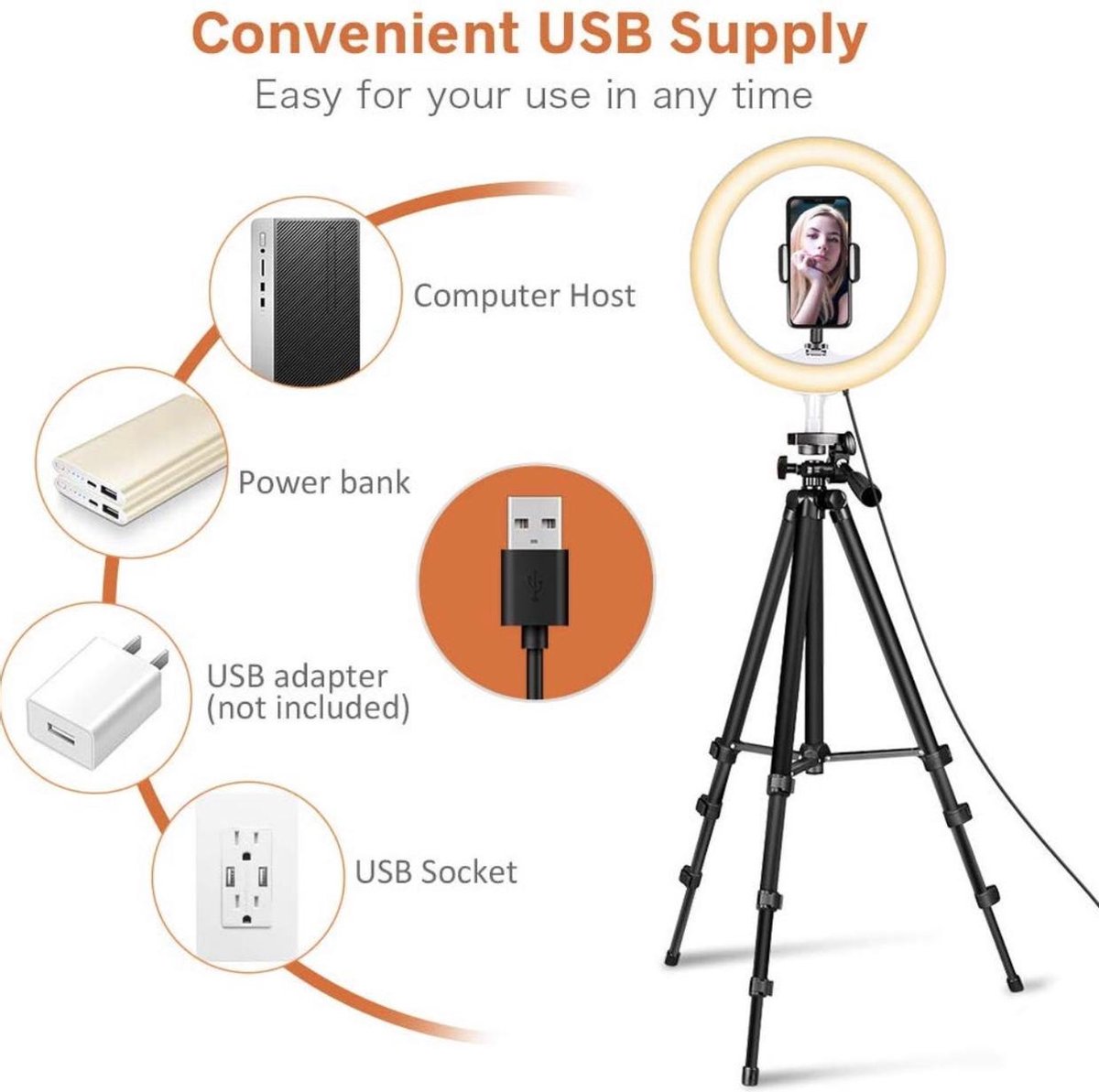 Super Tripod Camera Statief 128 Cm Inclusief LED Ring Lamp 22Cm + Bluetooth Remote Shutter