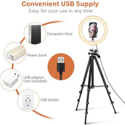 Super Tripod Camera Statief 128 Cm Inclusief LED Ring Lamp 22Cm + Bluetooth Remote Shutter