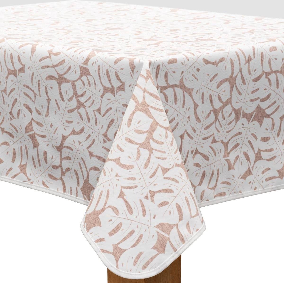 MixMamas Tafelzeil 140 x 250 cm - Monstera Taupe/Wit