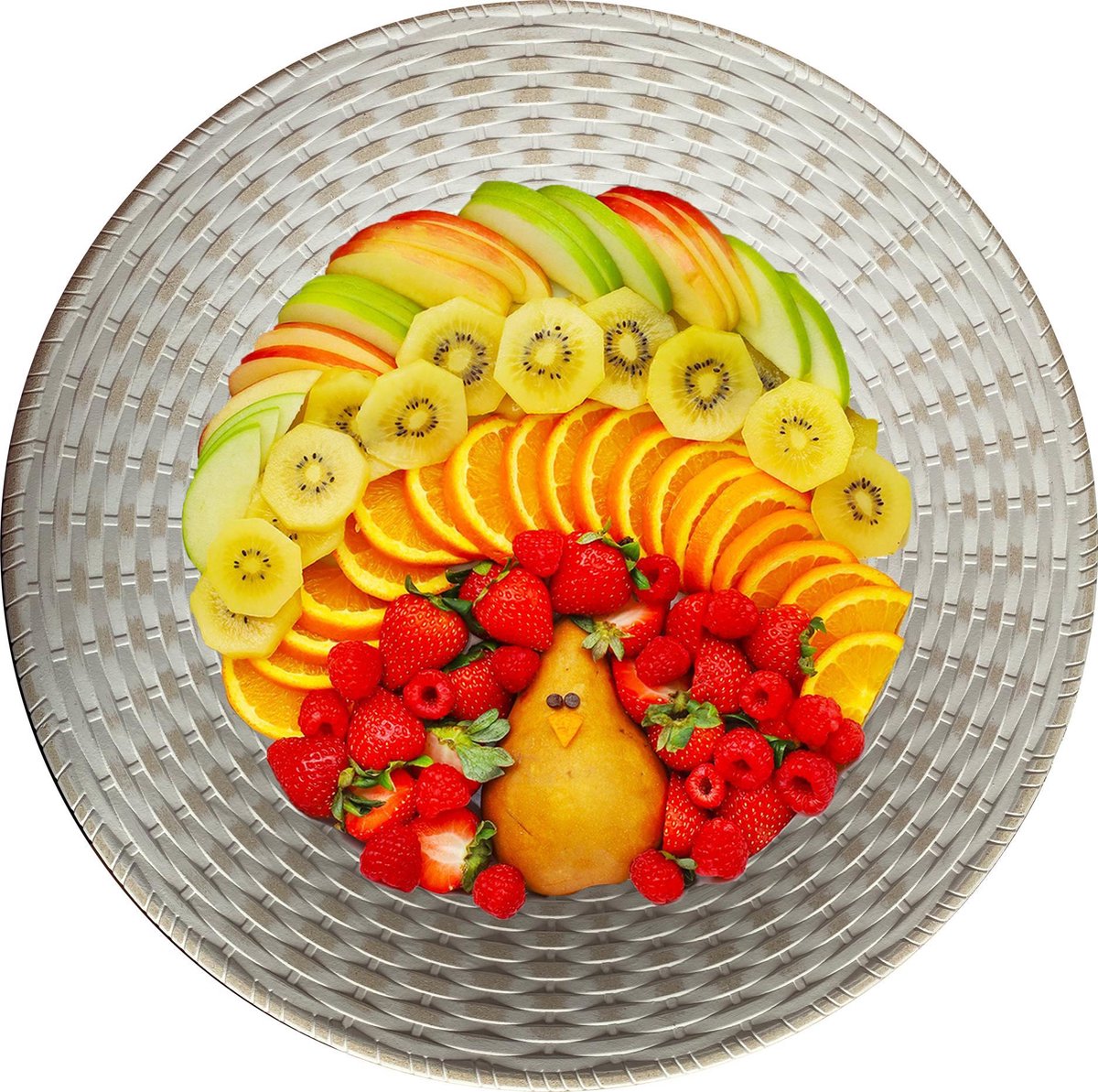 Dienblad - hout - gevlochten - wit - opdienbladWooden Woven Plate 50x50x5cm - White - Serveerschaal - Decoratie bord - bord