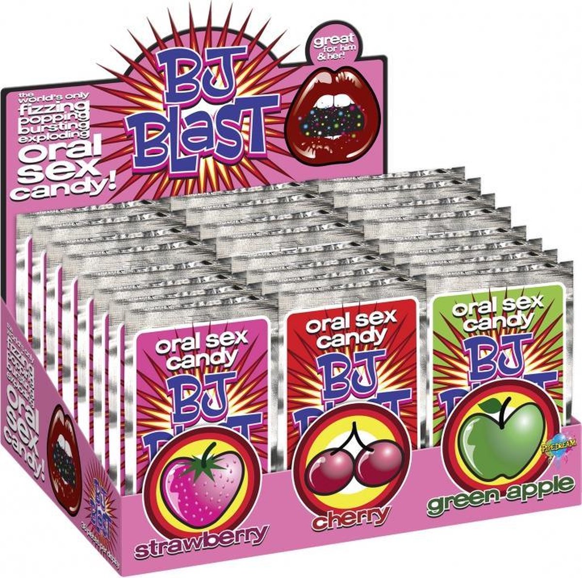 Pipedream Funny Novelties Erotisch snoep BJ Blasttrawberry/Cherry and Green Apple - Display - 36 Pc 18gr