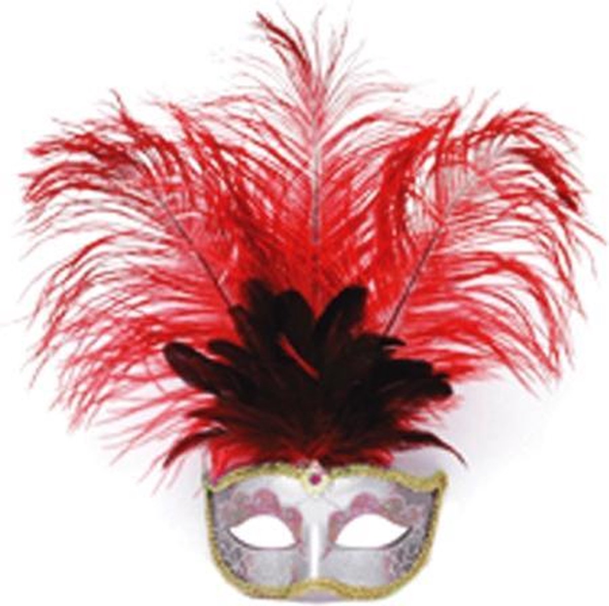Venetiaans masker grote veer rood