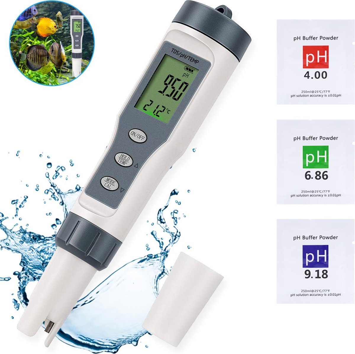 M-Iconic pH meter - Aquarium thermometer - Thermometer water - pH meter water - TDS meter - pH meter digitaal - Jacuzzi accessoires - voor Aquarium