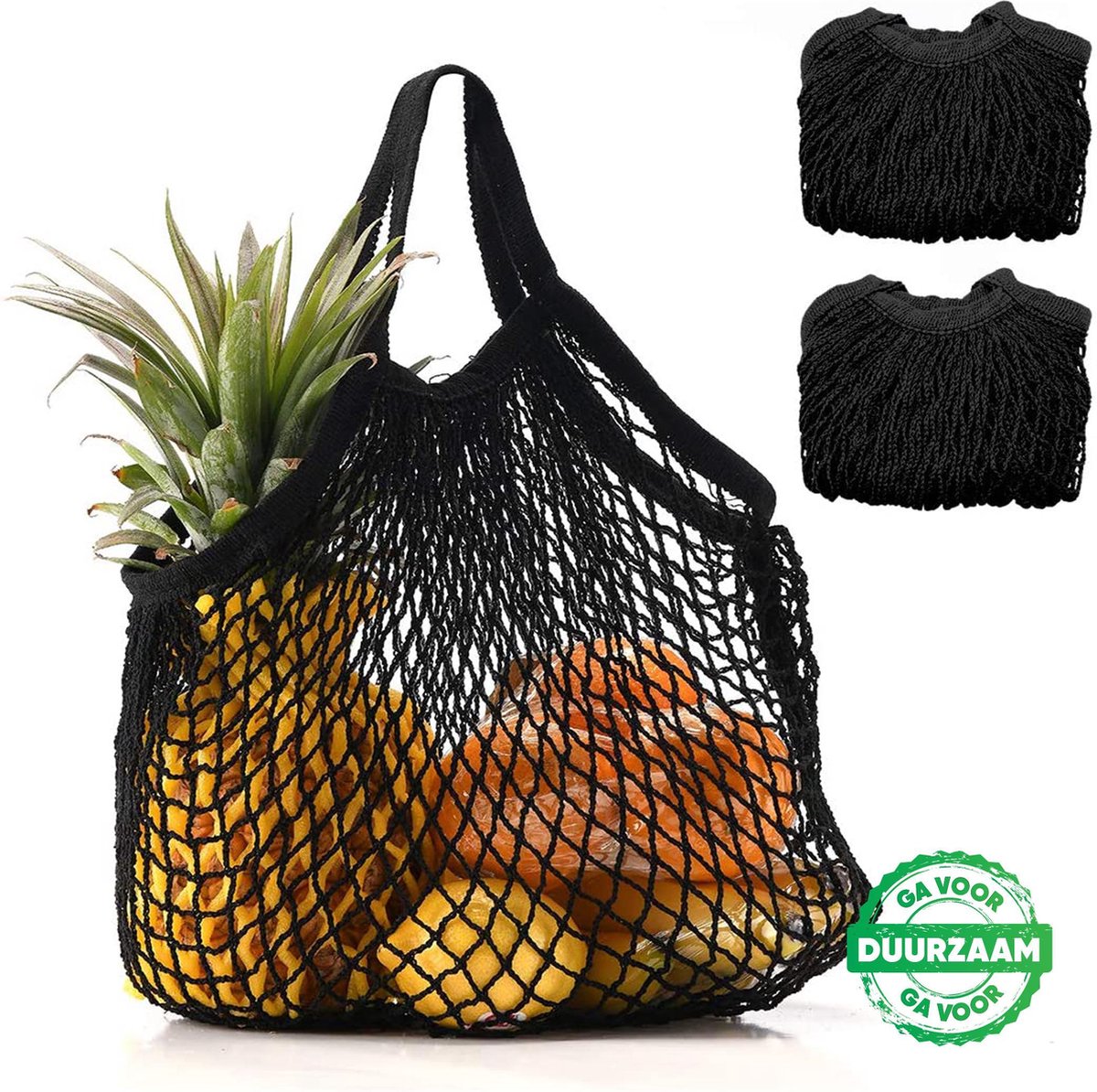 2x Zwarte Zero Waste Nettas Herbruikbare Boodschappentas / Groenten- en fruittas / Eco Bag