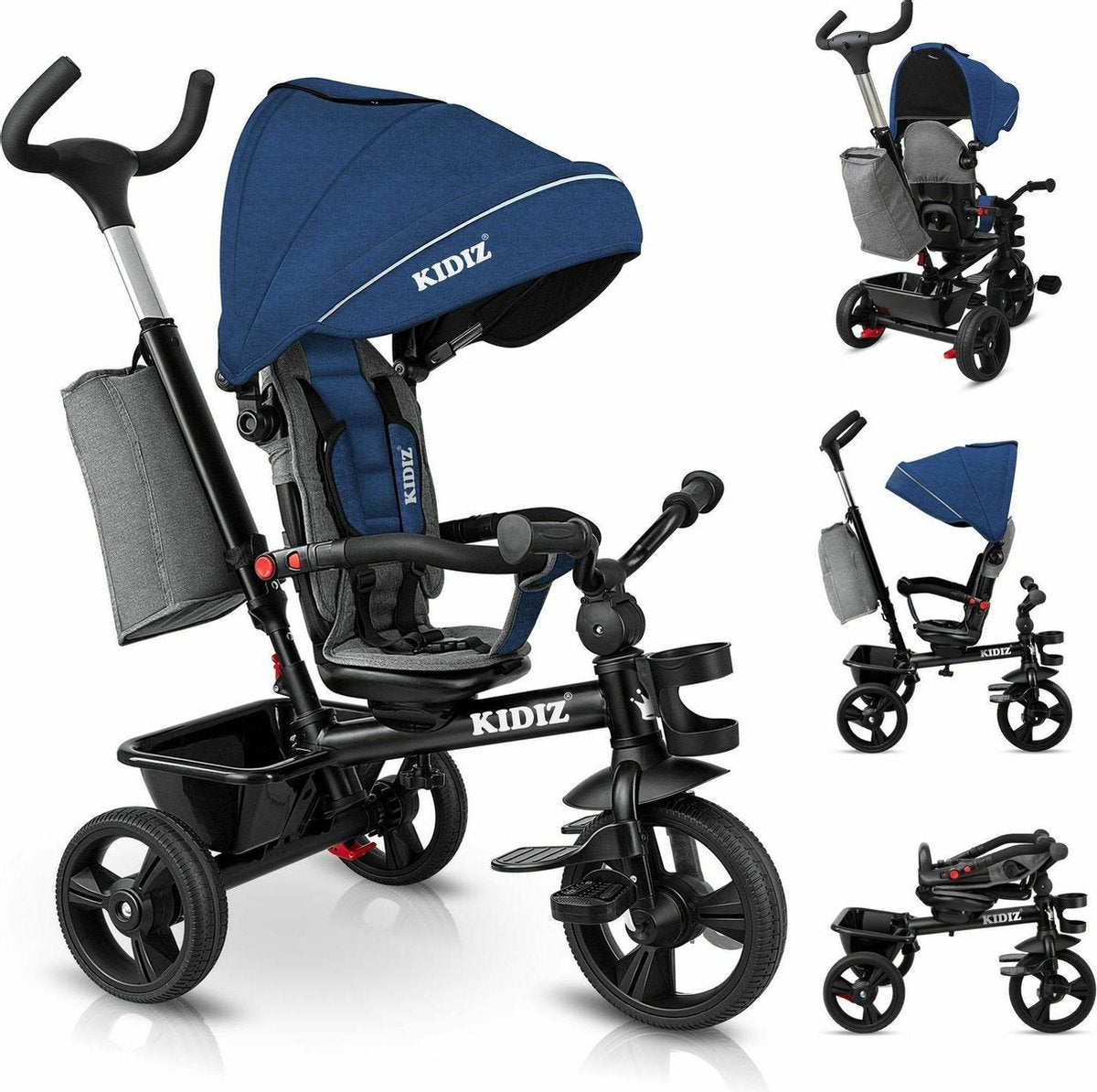 KIDIZ® Driewieler - Meegroei Driewieler    5in1 Comfort Prime -  Jongens en Meisjes - Deluxe - In hoogte verstelbaar - 360° Draaibaar - INCLUSIEF Tas en Opbergbak - Blauw