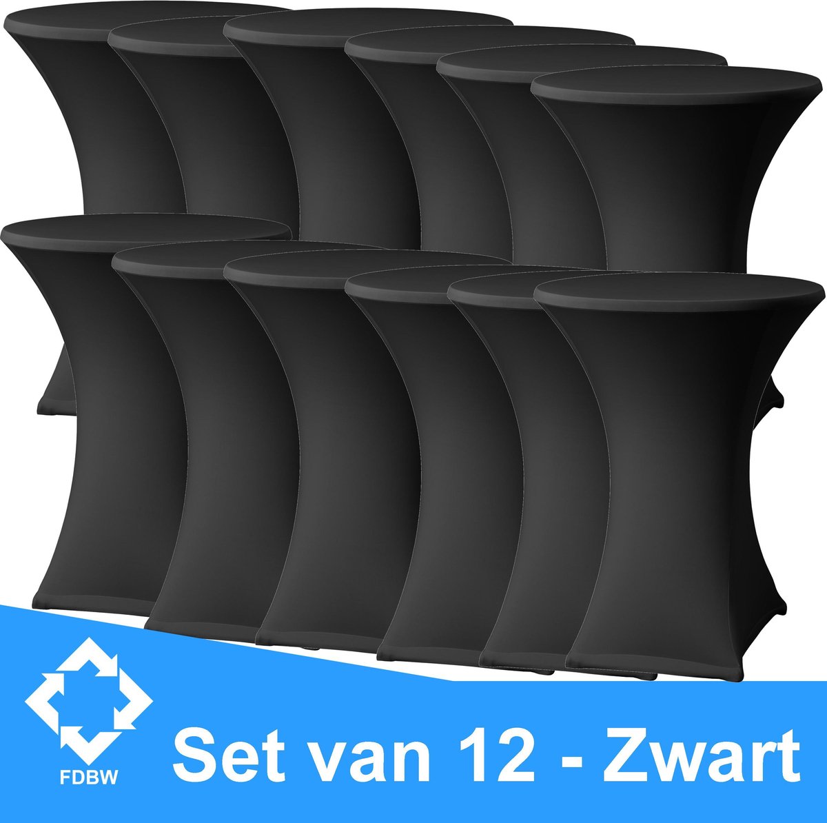 Statafelrok Luxe x 12 - Statafel Tafelrok - Statafelhoes - Stretch – ZWART - ∅80 x 110 cm – Horeca Evenementen | Sta Tafel Hoes | Statafel | Staantafelhoes | Cocktailparty | Trouwerij | Bruiloft | Sta-tafel rok | Statafelrok – SET VAN 12
