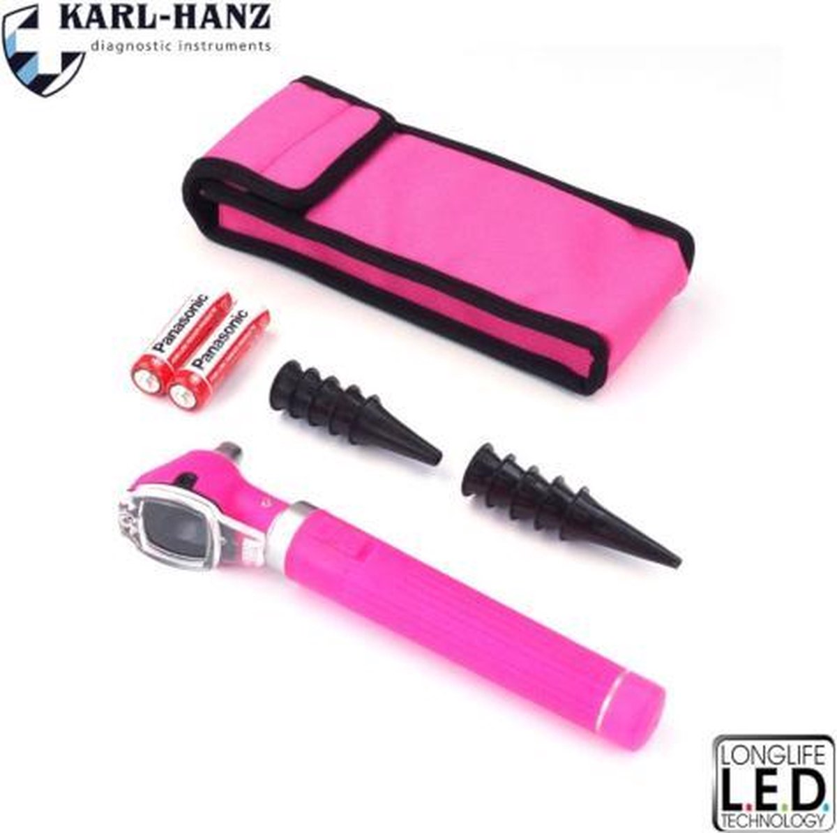 Karl-Hanz Fiber Optic Otoscoop roze met LED verlichting