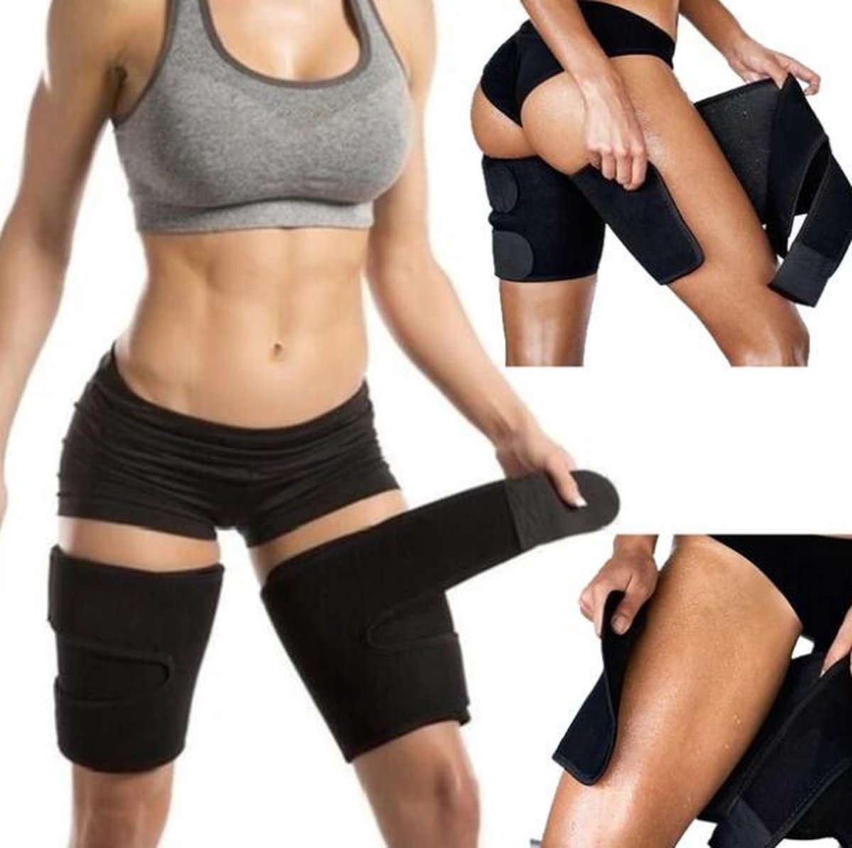 Dijbeen Afslankgordel - Thermische Sauna Belt - Zweetband - Afvalband - Been Afslankband - One Size Fits All - Verstelbaar in Maat- Uniseks - Zwart
