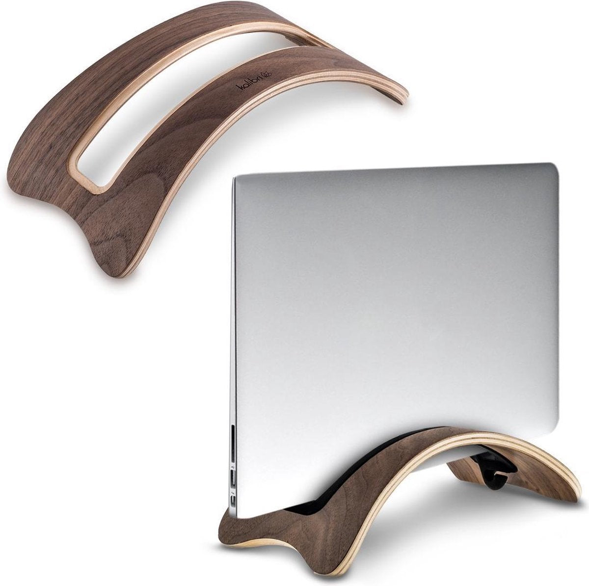 Laptop Stand Notebook Stand - Houder van hout 3X Siliconen Inzet voor MacBook Air/Pro/Pro Retina/Tablet iPad - Walnoot