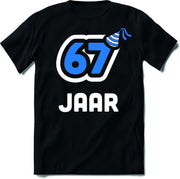 67 Jaar Feest kado T-Shirt Heren / Dames - Perfect Verjaardag Cadeau Shirt - Wit / Blauw - Maat XXL
