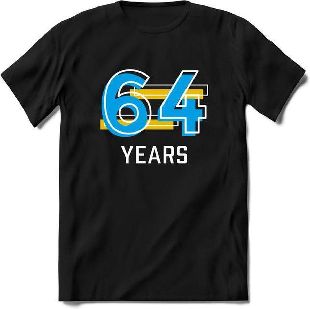 64 Years - Feest kado T-Shirt Heren / Dames - Geel / Blauw - Perfect Verjaardag Cadeau Shirt - grappige Spreuken