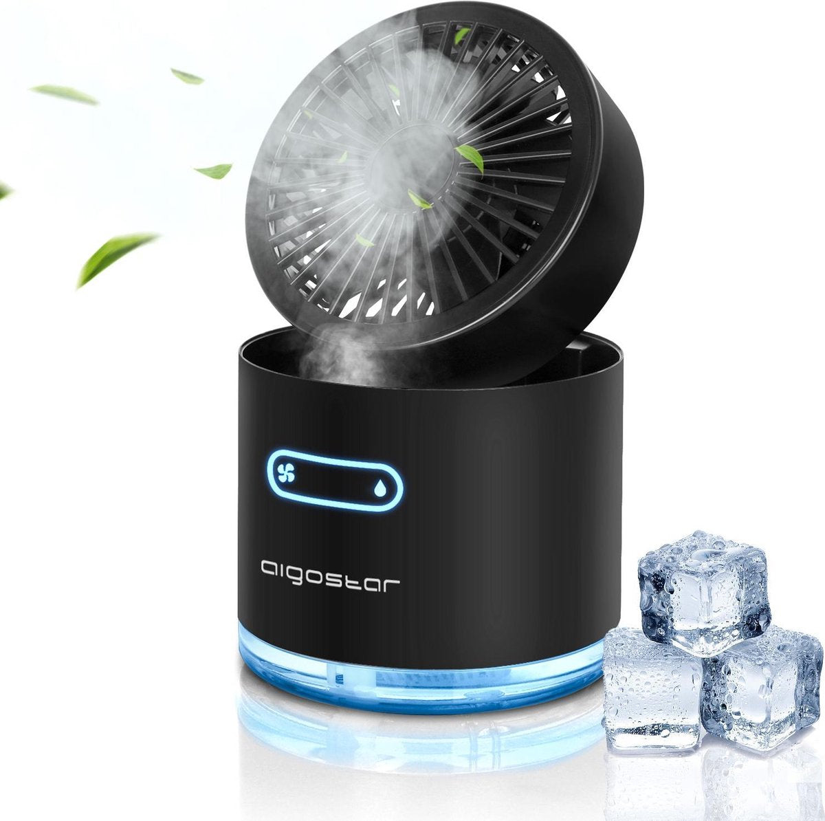 Aigostar Windgift 33TUM - Mini mist ventilator - Portable luchtbevochtiger -  Mini luchtkoeler-  USB - met LED nachtlampje - Zwart