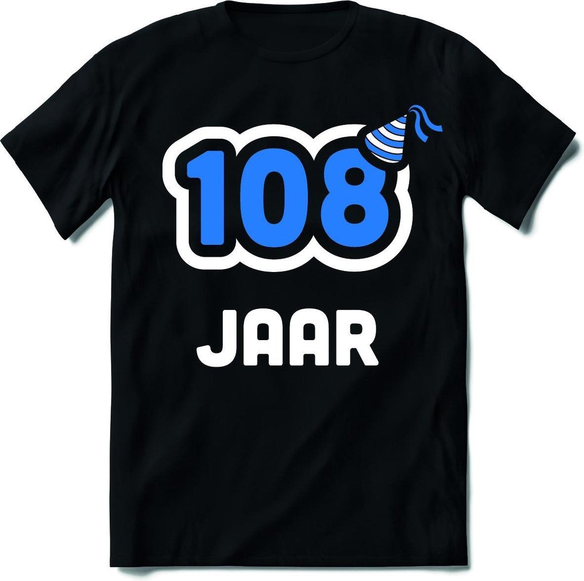 108 Jaar Feest kado T-Shirt Heren / Dames - Perfect Verjaardag Cadeau Shirt - Wit / Blauw - Maat M
