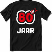 80 Jaar Feest kado T-Shirt Heren / Dames - Perfect Verjaardag Cadeau Shirt - Wit / Rood - Maat XXL