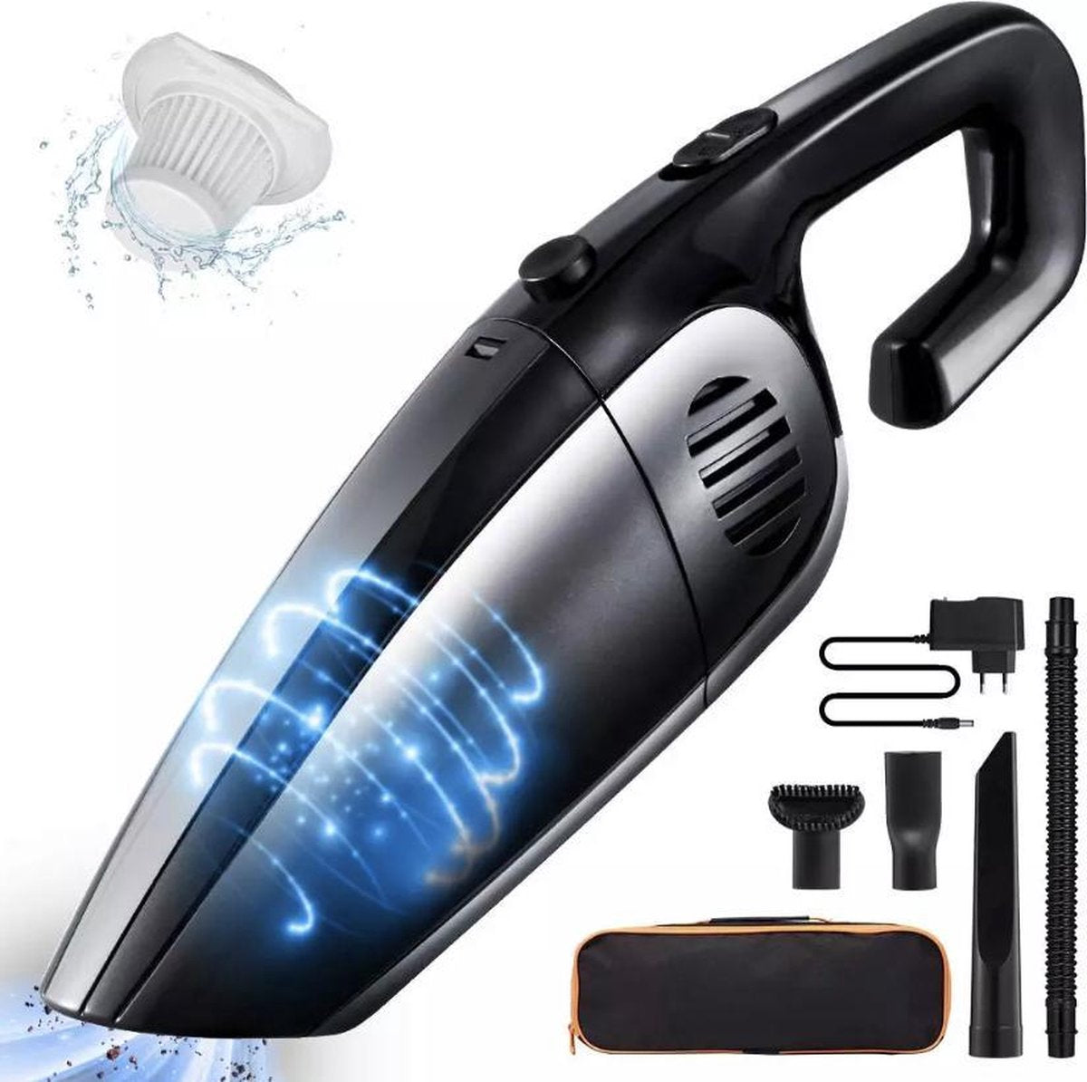Vitasy® Pro Kruimeldief Snoerloos – Auto stofzuiger – Handstofzuiger – Kruimeldief best verkocht – 5 opzetstukken en HEPA filter – USB Oplaadbaar - Zwart