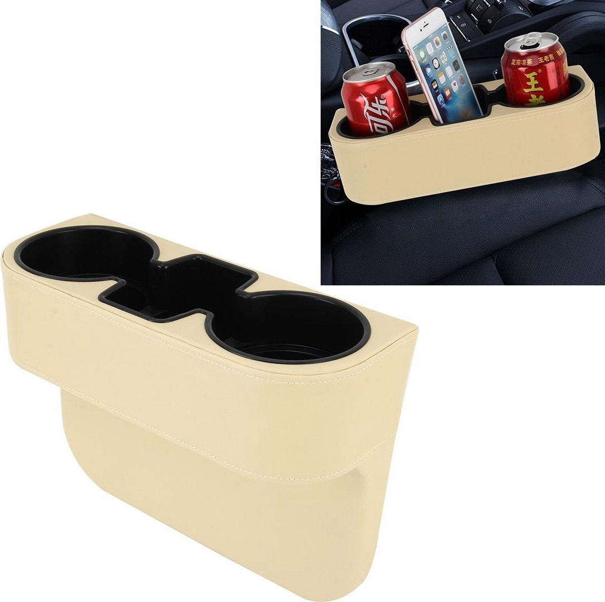 Autostoel Spleet Opbergdoos Beker Bekerhouder Auto Pocket Opbergen Opruimen voor Telefoon Pad Kaart Munt Case Auto-accessoires (Khaki)
