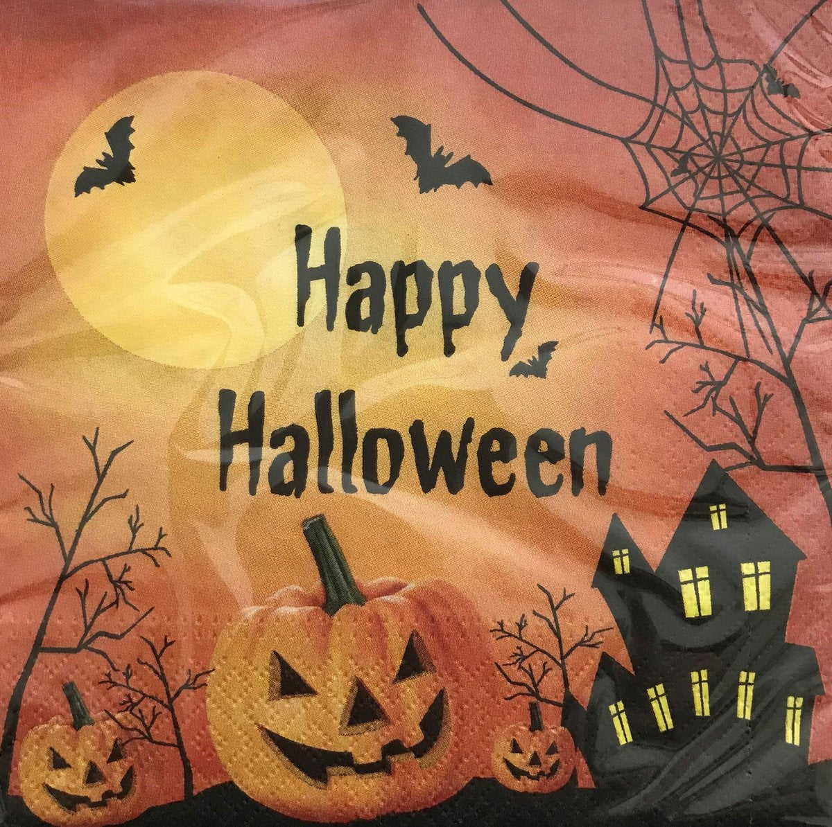 40 Happy Halloween servetten - Oranje / Zwart - 33 x 33 cm.