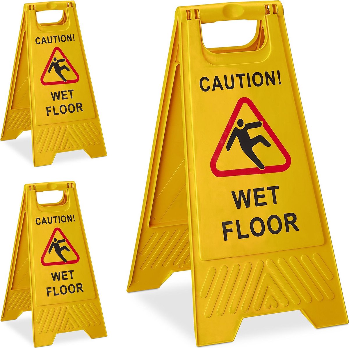 relaxdays 3 x waarschuwingsbord „Caution Wet Floor“ - klapbaar - gladde vloer bord - geel