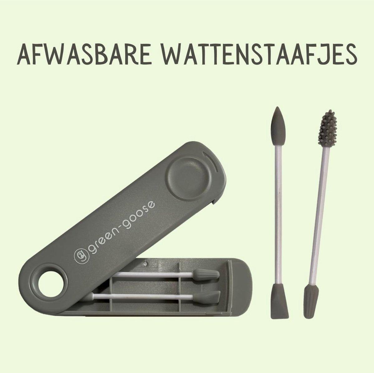 green-goose® Herbuikbaar Wattenstaafje en Make-up Applicator | Duurzame Wattenstaafjes | Siliconen Make-up Remover | Grijs