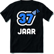 37 Jaar Feest kado T-Shirt Heren / Dames - Perfect Verjaardag Cadeau Shirt - Wit / Blauw - Maat 3XL
