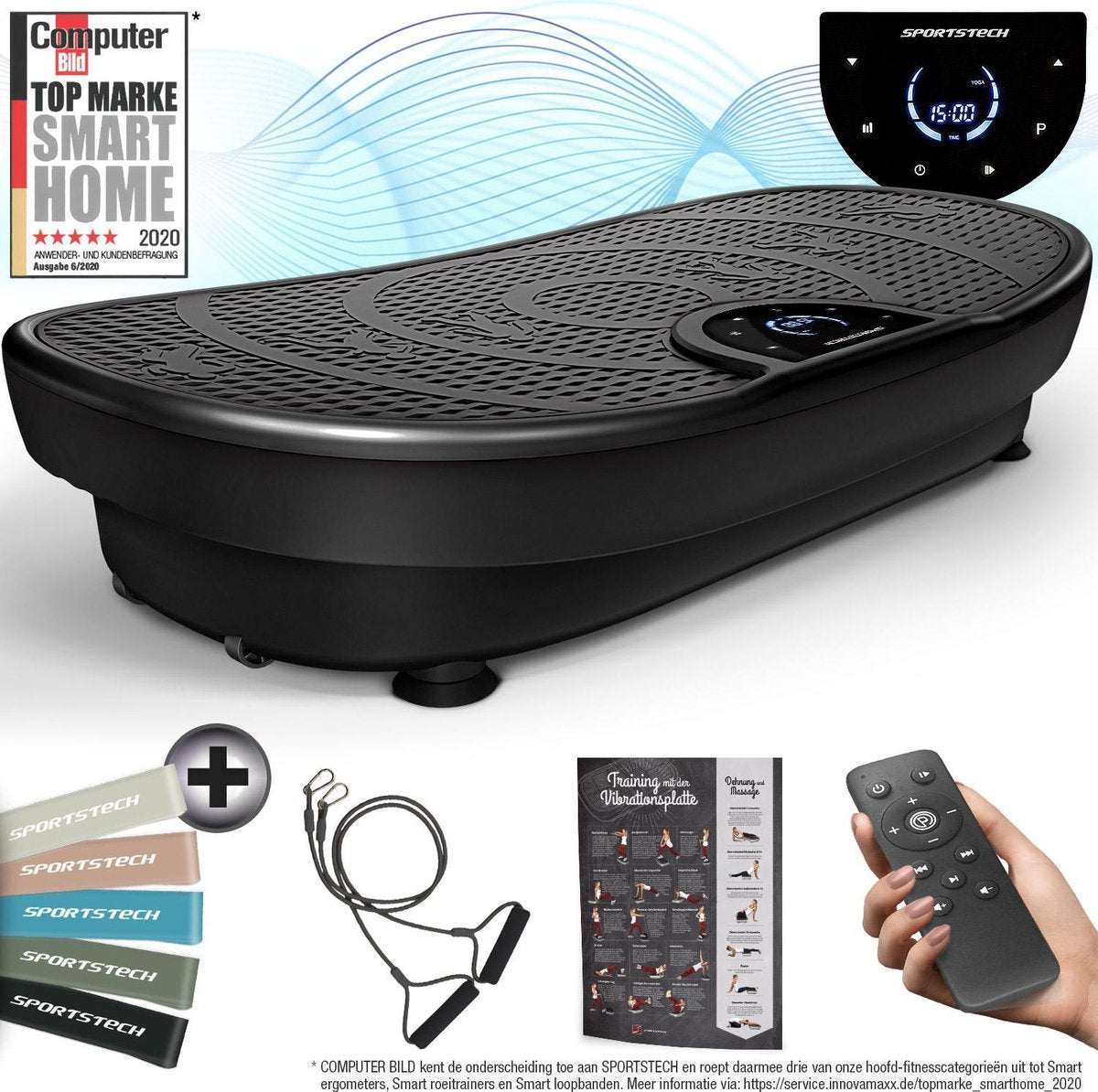Trilplaat VP250 - 7+1 trainingsprogramma's - yoga-optie - edel design - Bluetooth luidspreker