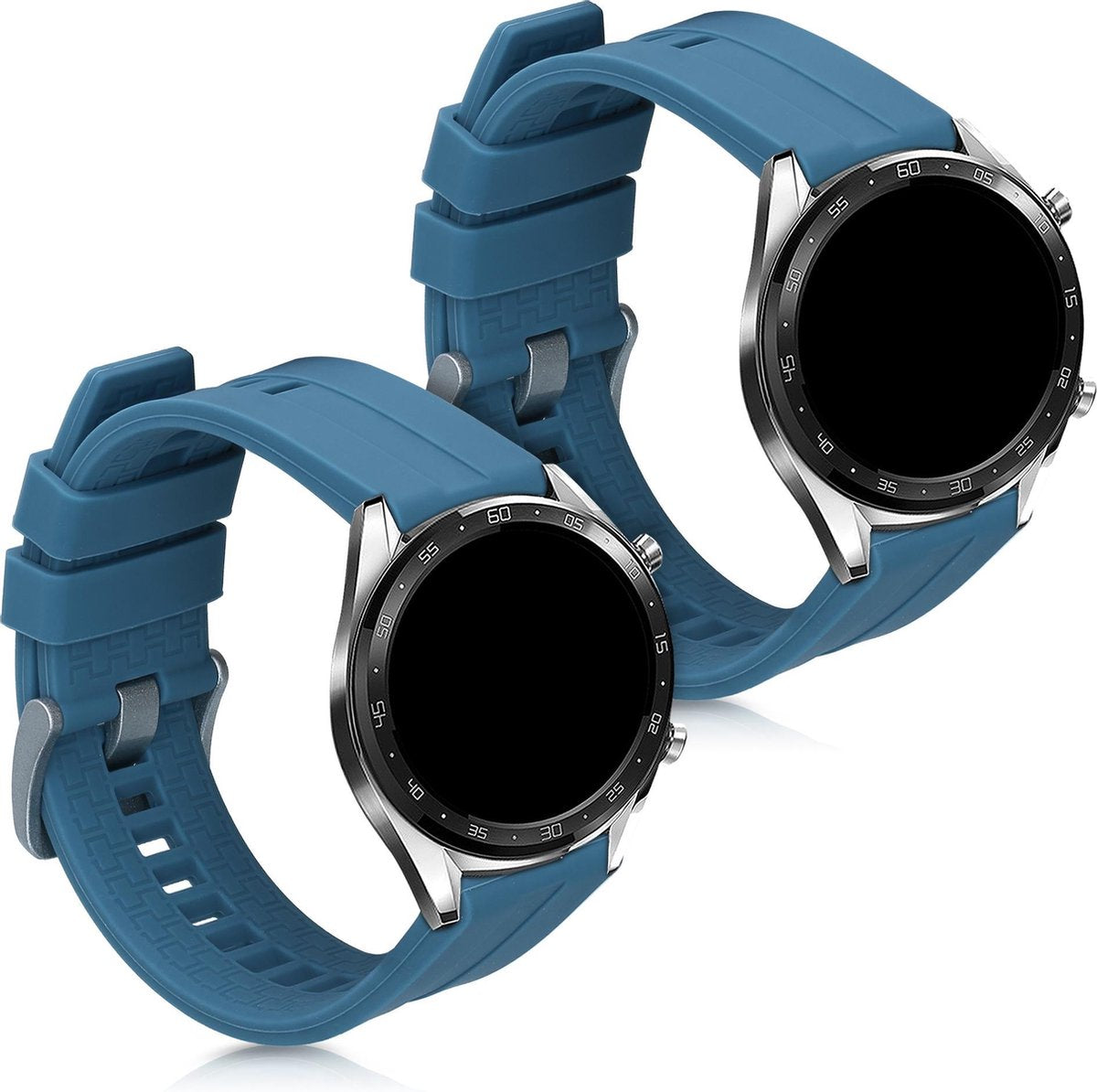 kwmobile 2x horlogeband voor Huawei Watch GT (46mm) - siliconen band voor fitnesstracker - blauwgrijs