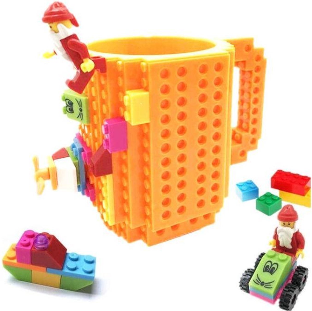 TDR - Lego Mok/ Build on Brick Mug - oranje - 350 ml - bouw je eigen mok met bouwsteentjes - BPA vrije drinkbeker cadeau voor kinderen of volwassenen - koffie thee limonade of andere dranken - pennenbeker - creatief accessoire voor op bureau
