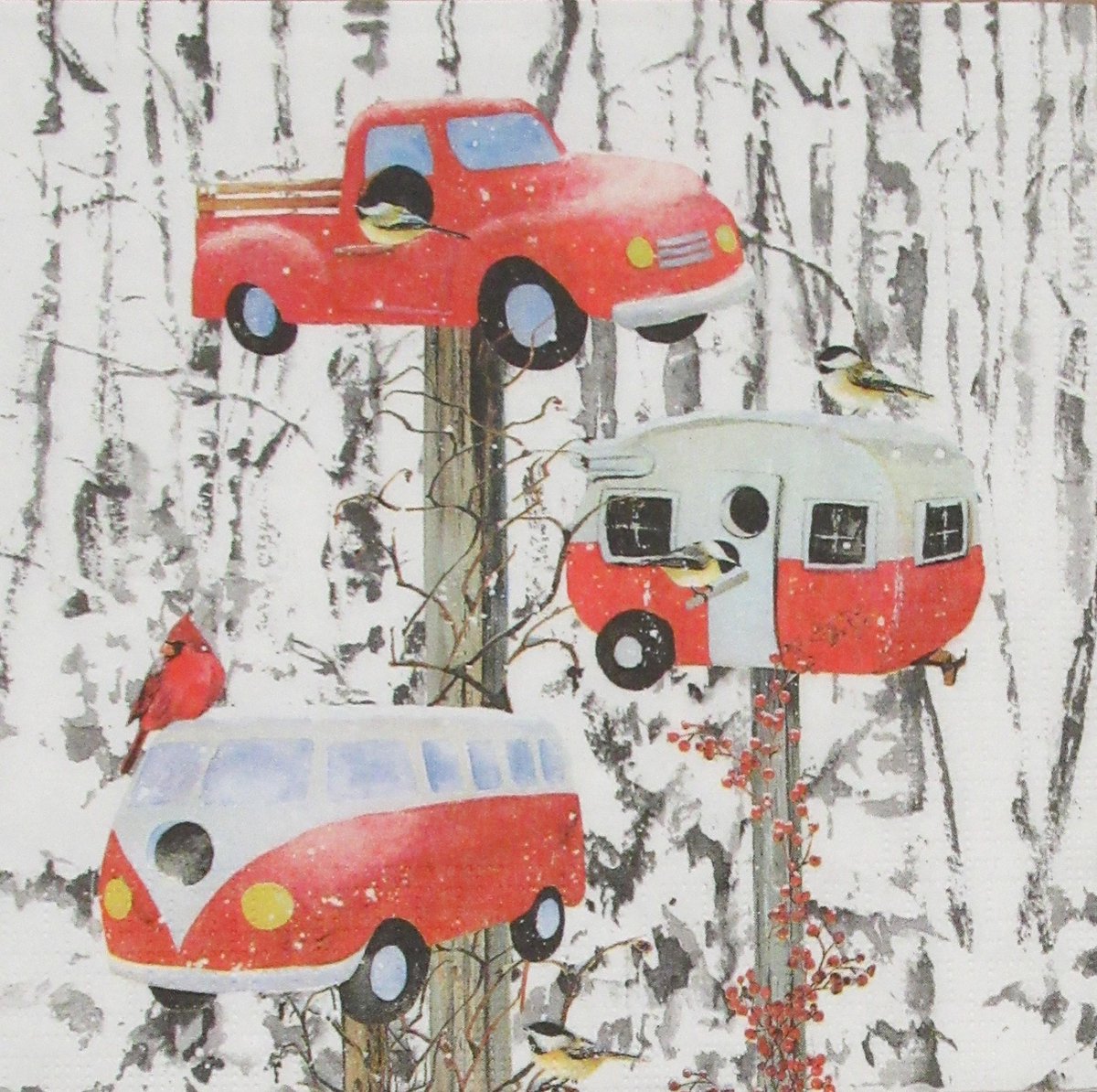 Servetten Retro Birdhouses 33 x 33 cm