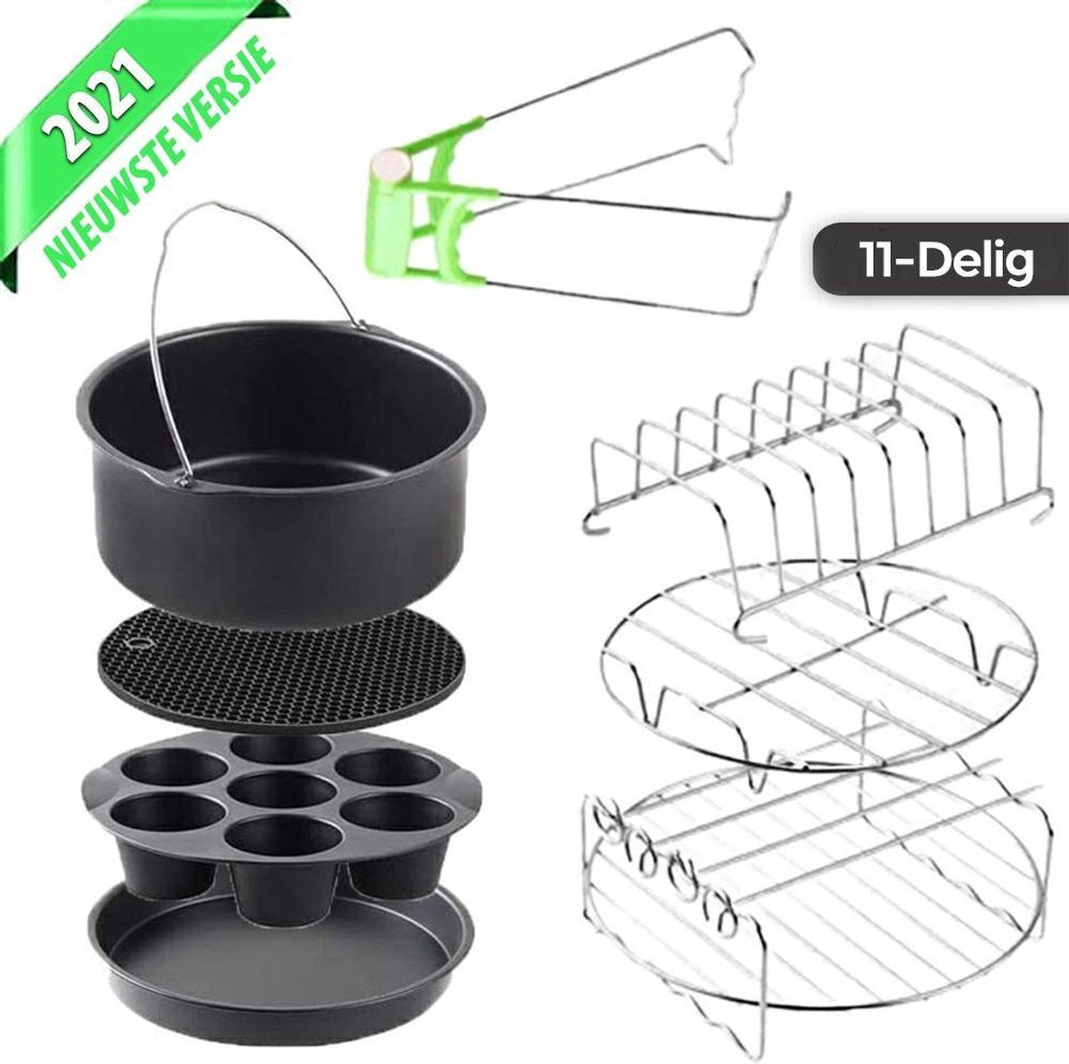 Mibalo® - Heteluchtfriteuse acessoires - 11-delige set – Geschikt voor XL en XXL Heteluchtfriteuses