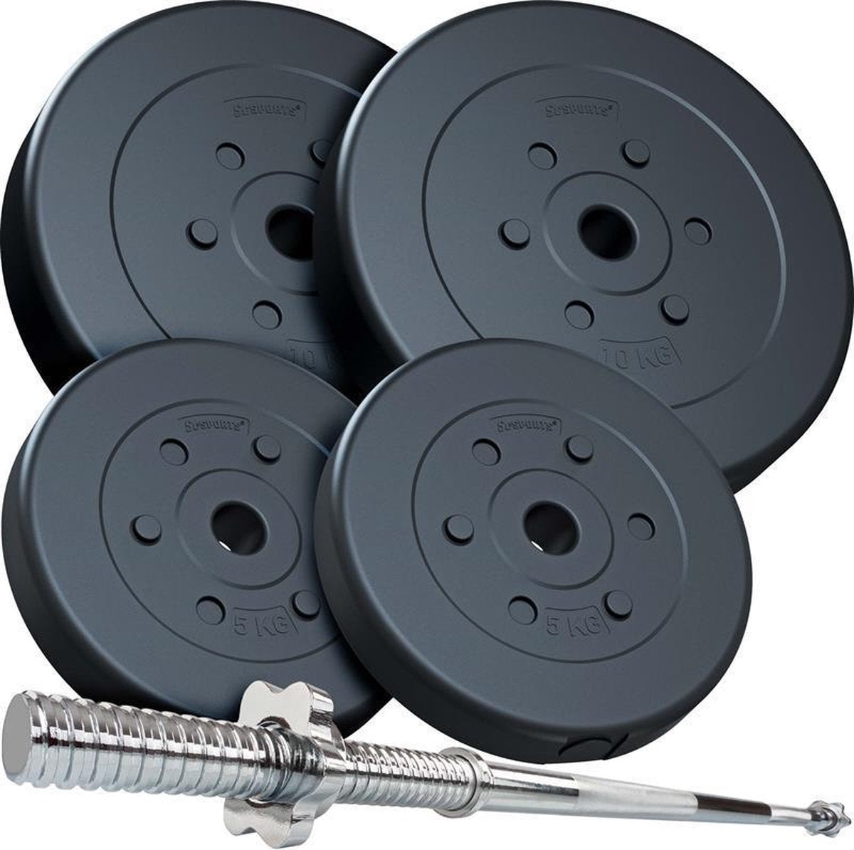 ScSPORTS® Halterset 30 kg - Lange Halterstang met Halterschijven - 2 x 5 kg en 2 x 10 kg Halterschijf Kunststof - 30 mm - Gewichten
