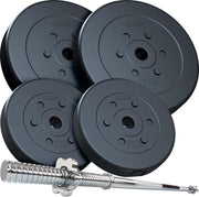 ScSPORTS® Halterset 30 kg - Lange Halterstang met Halterschijven - 2 x 5 kg en 2 x 10 kg Halterschijf Kunststof - 30 mm - Gewichten