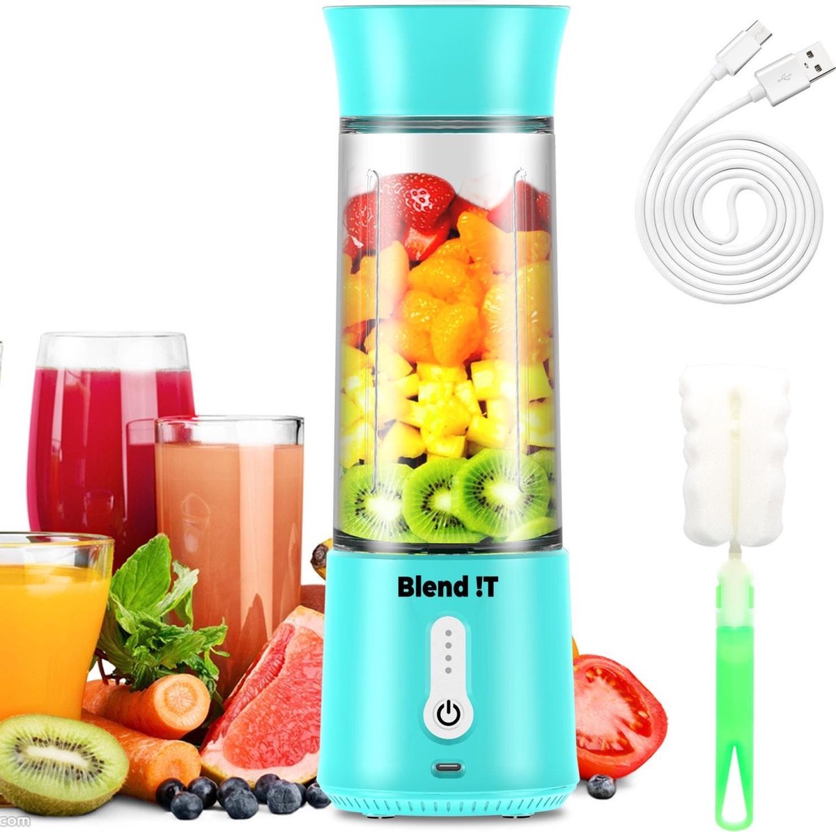 Blend !T Draagbare Mini Blender To Go - Portable Smoothie Maker - Draadloos - USB-oplaadbaar - 500 ML – Blauw