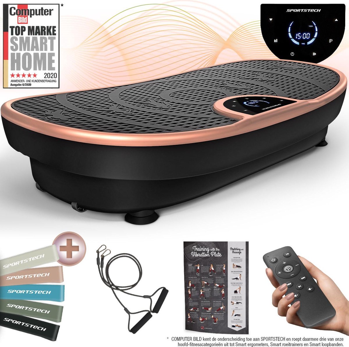 Trilplaat VP250 - 7+1 trainingsprogramma's - yoga-optie - edel design - Bluetooth luidspreker