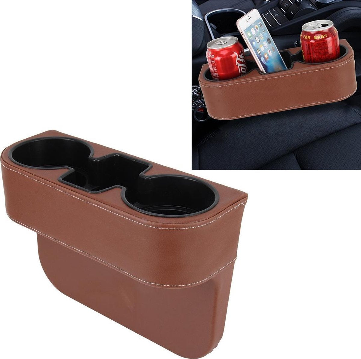 Autostoel Spleet Opbergdoos Beker Bekerhouder Auto Pocket Opbergen Opruimen voor Telefoon Pad Kaart Munt Case Auto-accessoires (bruin)
