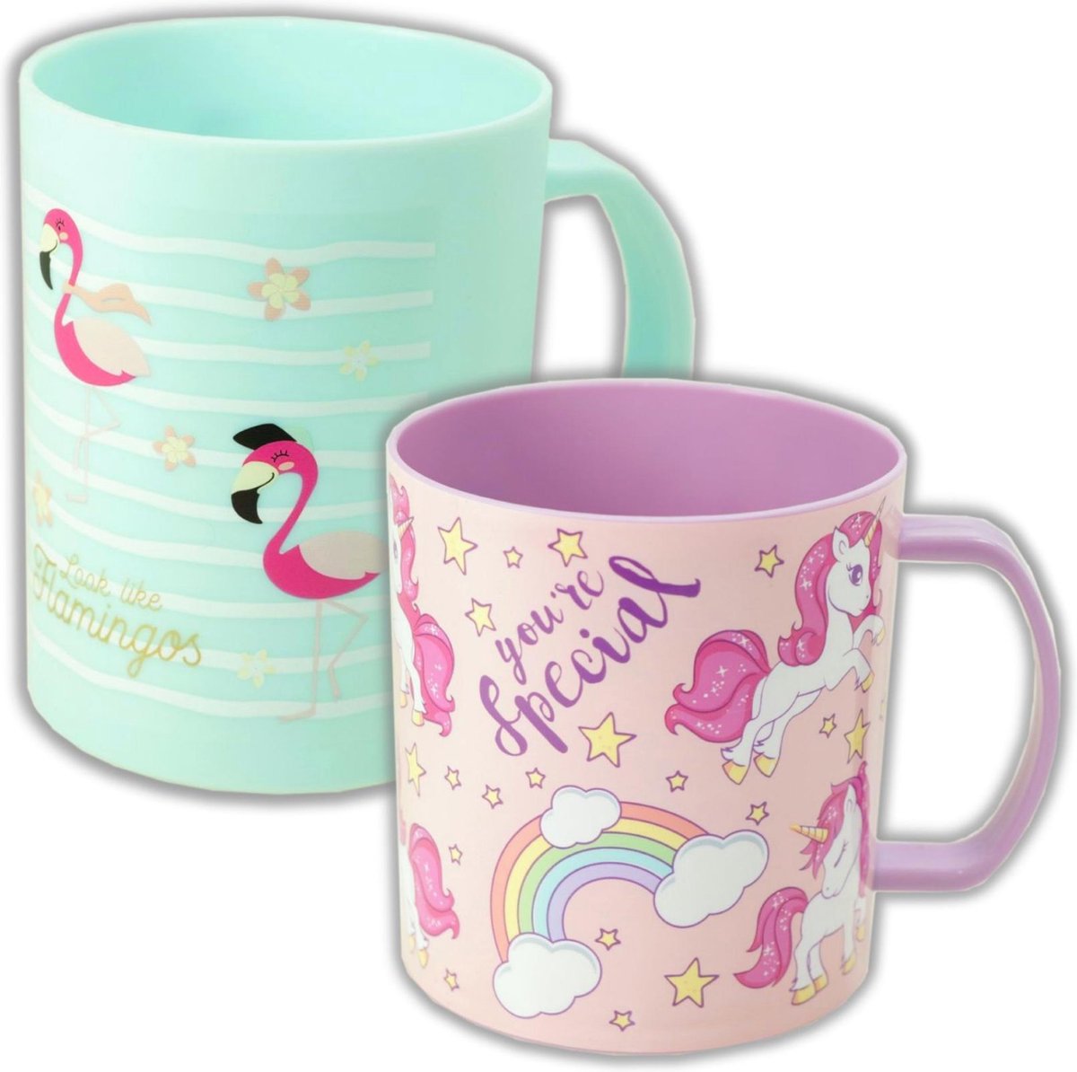 Drinkbeker 2 stuks Unicorn + Flamingo | drinkmok magnetron 350ml DM01