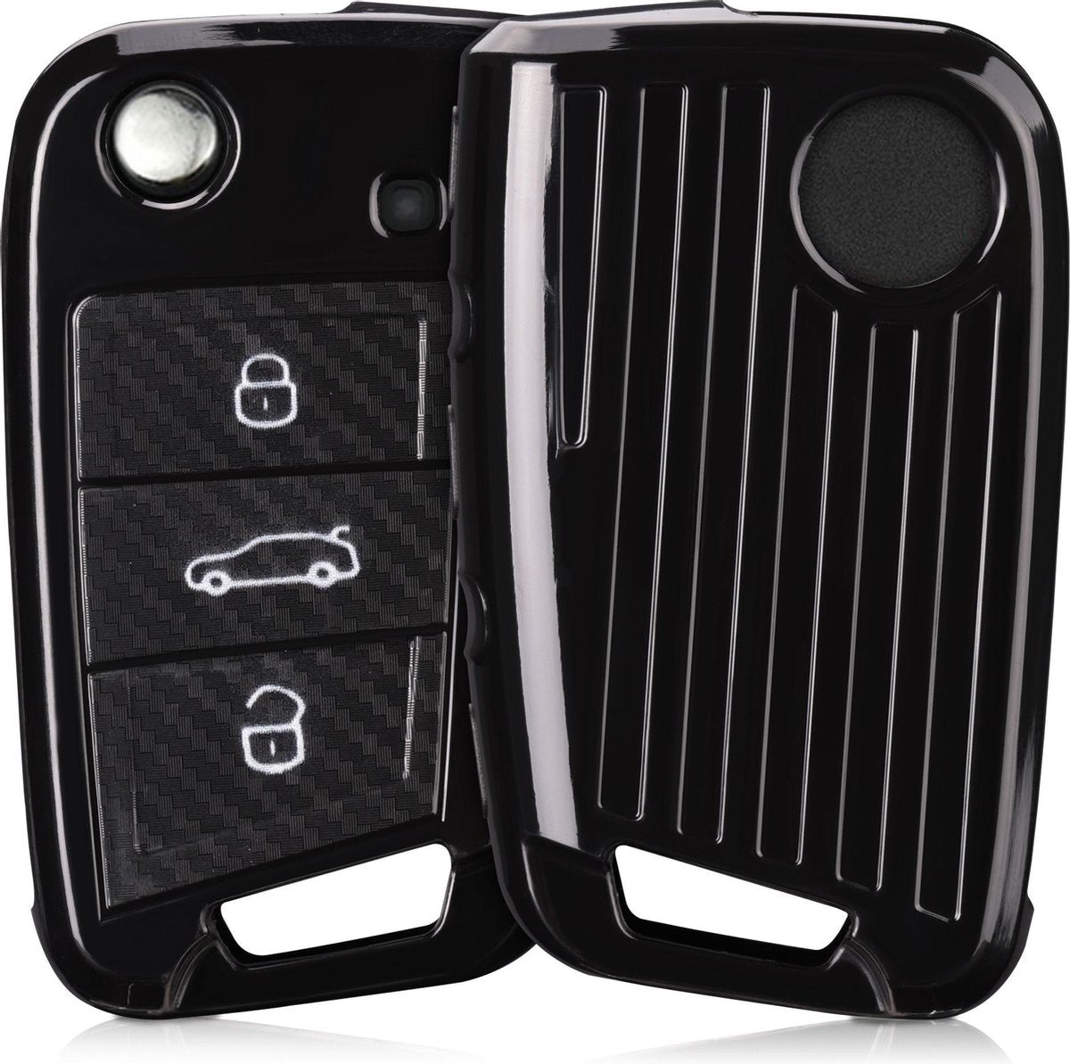 kwmobile autosleutelhoes voor VW Golf 7 MK7 3-knops autosleutel - TPU beschermhoes in zwart - Carbon design