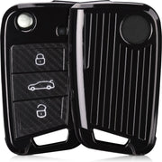 kwmobile autosleutelhoes voor VW Golf 7 MK7 3-knops autosleutel - TPU beschermhoes in zwart - Carbon design