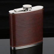Bruin kunstlederen RVS heupfles 170 ml - Veldfles bruin PU leder - Platvink - Zakflacon - Heupflacon bruin leer - Drankfles - Drankflacon - PU Leren Zakfles - Leather