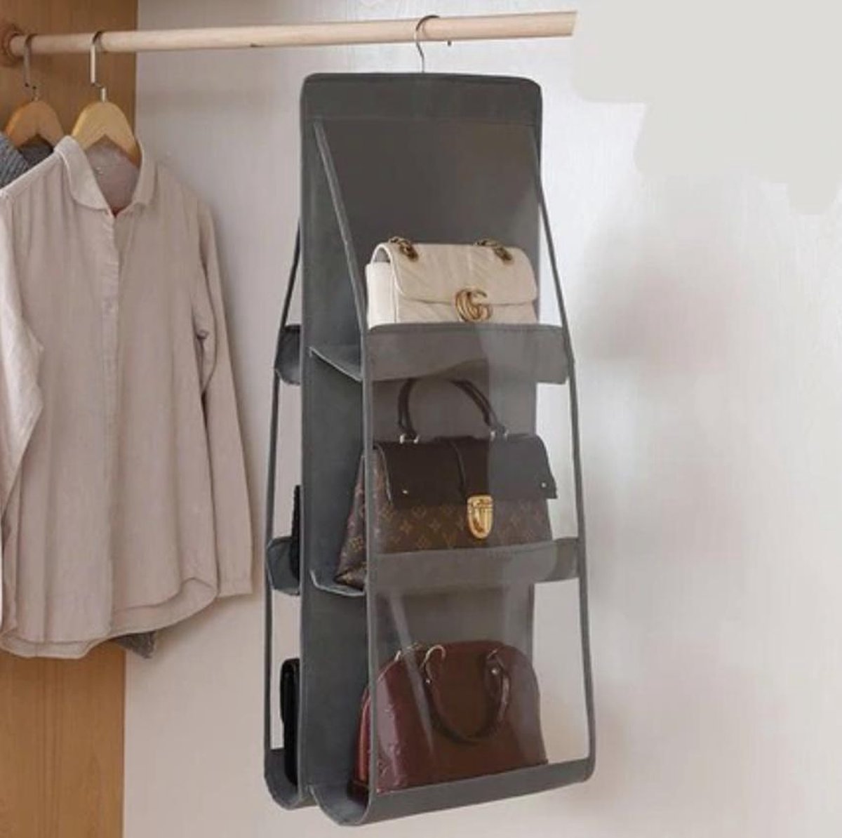 WiseGoods - Handtas Organizer - Bag In Bag Organizer - Dames Portefeuille Organizer - Voor 6 Tassen - Grijs