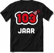 103 Jaar Feest kado T-Shirt Heren / Dames - Perfect Verjaardag Cadeau Shirt - Wit / Rood - Maat XXL